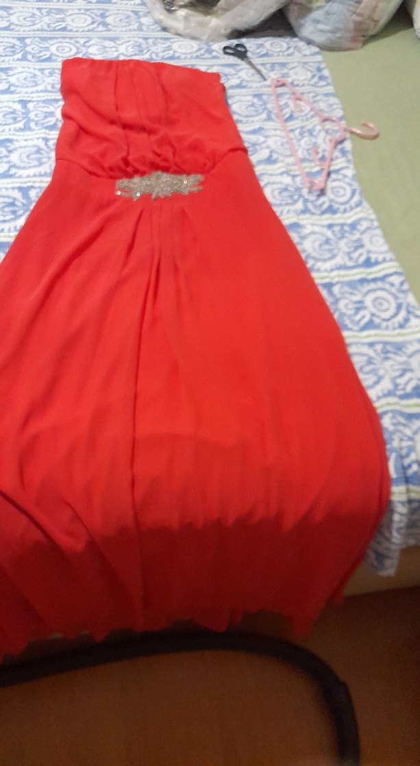 Kırmızı Drapeli Straplez Abiye Elbise - Görsel 3