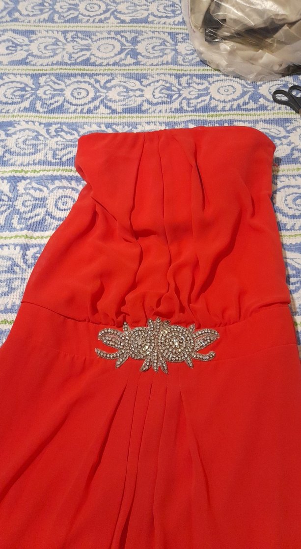 Kırmızı Drapeli Straplez Abiye Elbise - Görsel 4