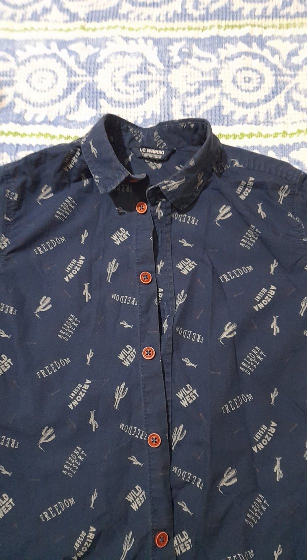 Erkek Çocuk Lacivert Baskılı Denim Gömlek - Görsel 2