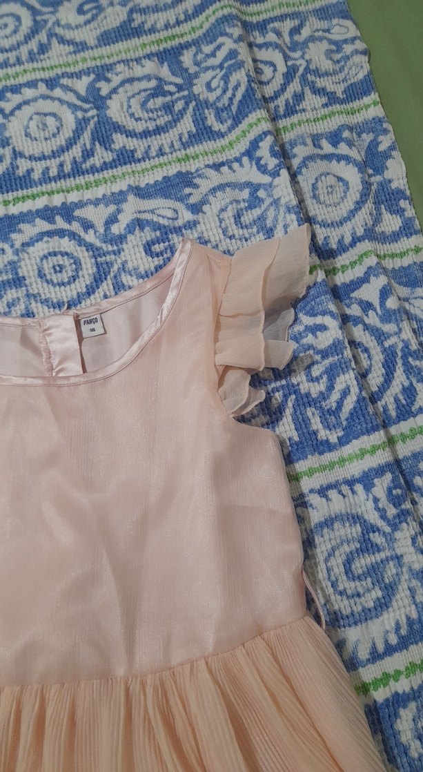 Kız Çocuk Pileli Pudra Elbise - Görsel 3