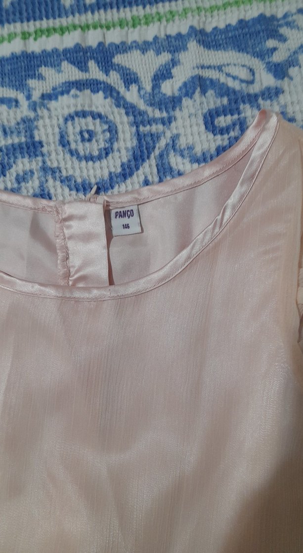 Kız Çocuk Pileli Pudra Elbise - Görsel 4