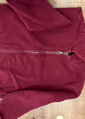 Bordo Fermuarlı Kız Erkek unisex Sweatshirt Kapüşonlu - Görsel 3