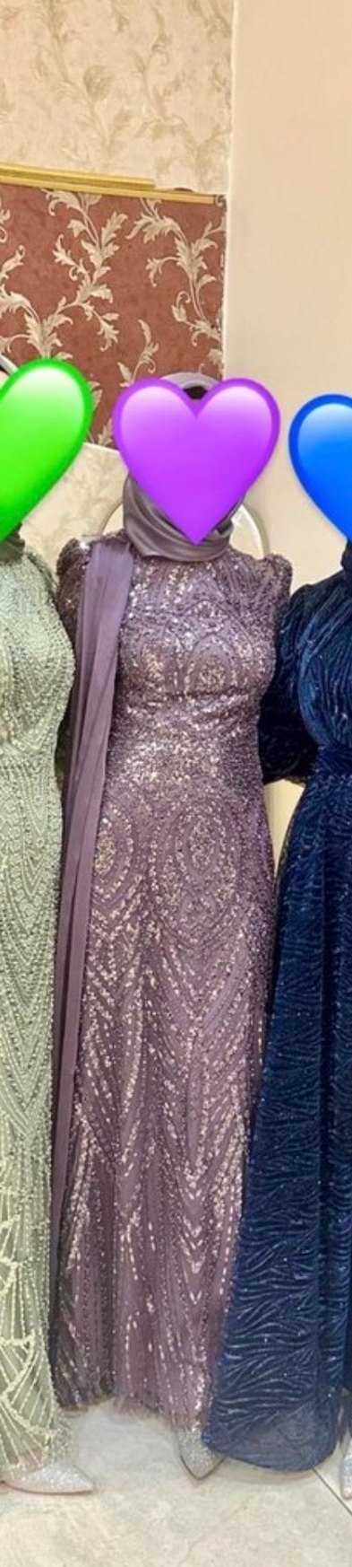 Uzun Kollu Mor İşlemeli Abiye Elbise nişanlık 38 beden - Görsel 3