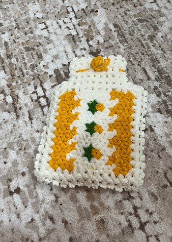 Sarı Beyaz El Örgüsü banyo lifi seti - Görsel 2