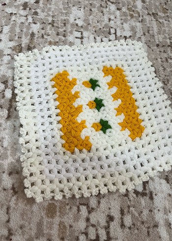 Sarı Beyaz El Örgüsü banyo lifi seti - Görsel 3