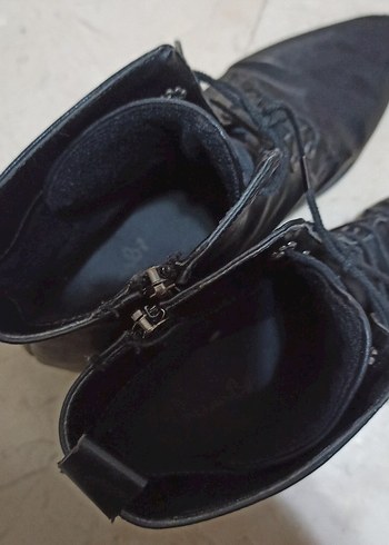 38 Beden Siyah Deri Stiletto Topuklu Goth Bot