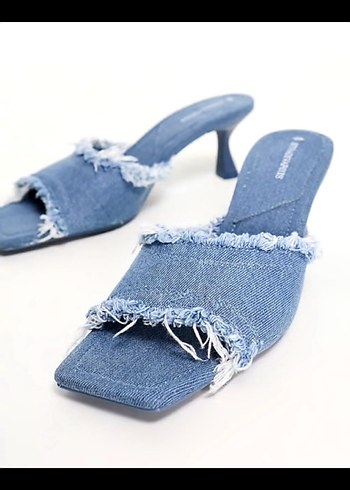 Stradivarius kot denim kısa topuklu terlik - Görsel 4