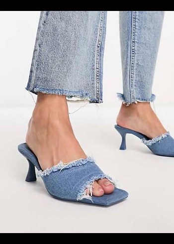Stradivarius kot denim kısa topuklu terlik - Görsel 3