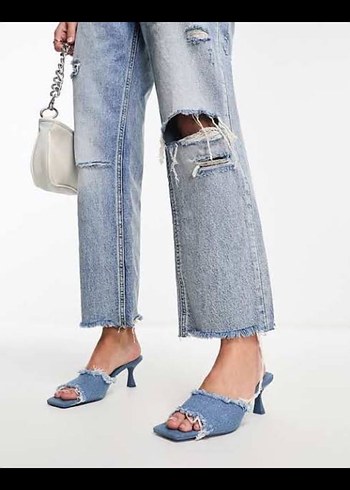 Stradivarius kot denim kısa topuklu terlik - Görsel 2