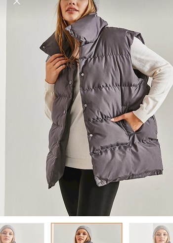 Düğmeli Gri Kadın Şişme Yelek - Görsel 4