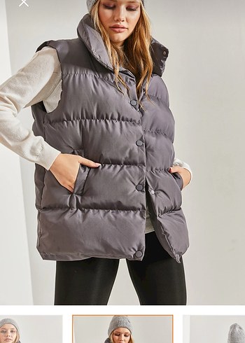 Düğmeli Gri Kadın Şişme Yelek - Görsel 2