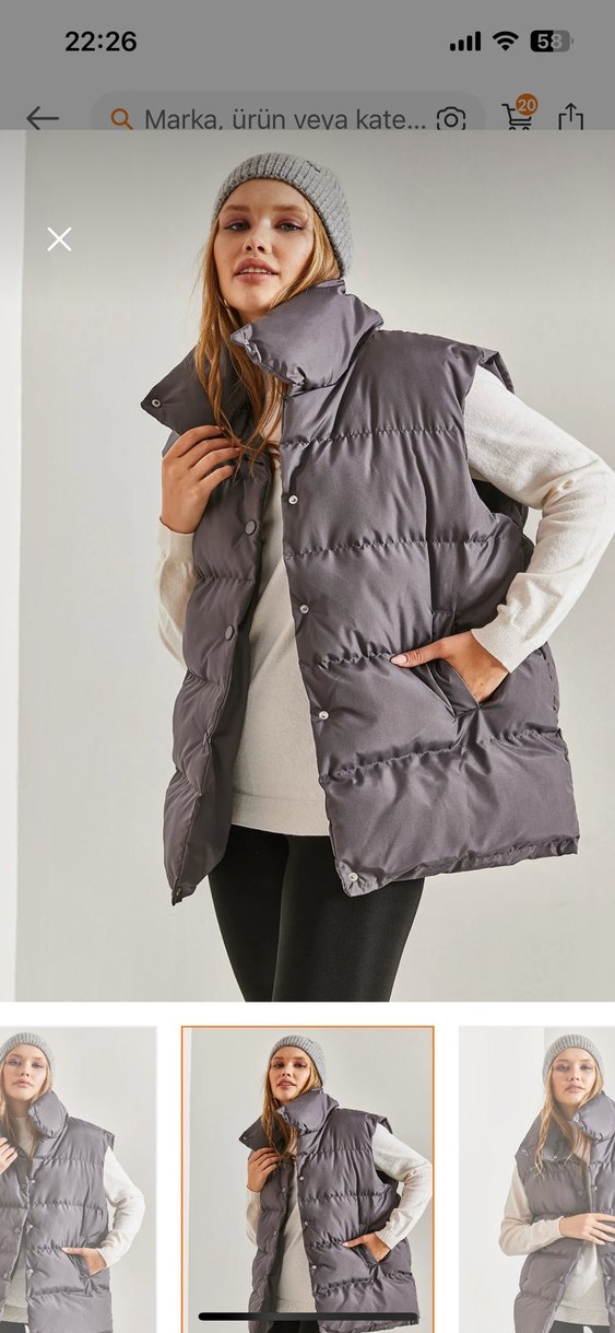 Düğmeli Gri Kadın Şişme Yelek - Görsel 4