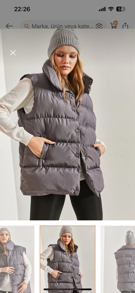 Düğmeli Gri Kadın Şişme Yelek - Görsel 2