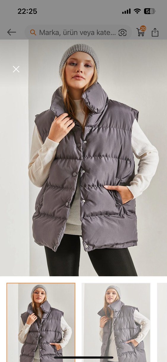 Düğmeli Gri Kadın Şişme Yelek - Görsel 3