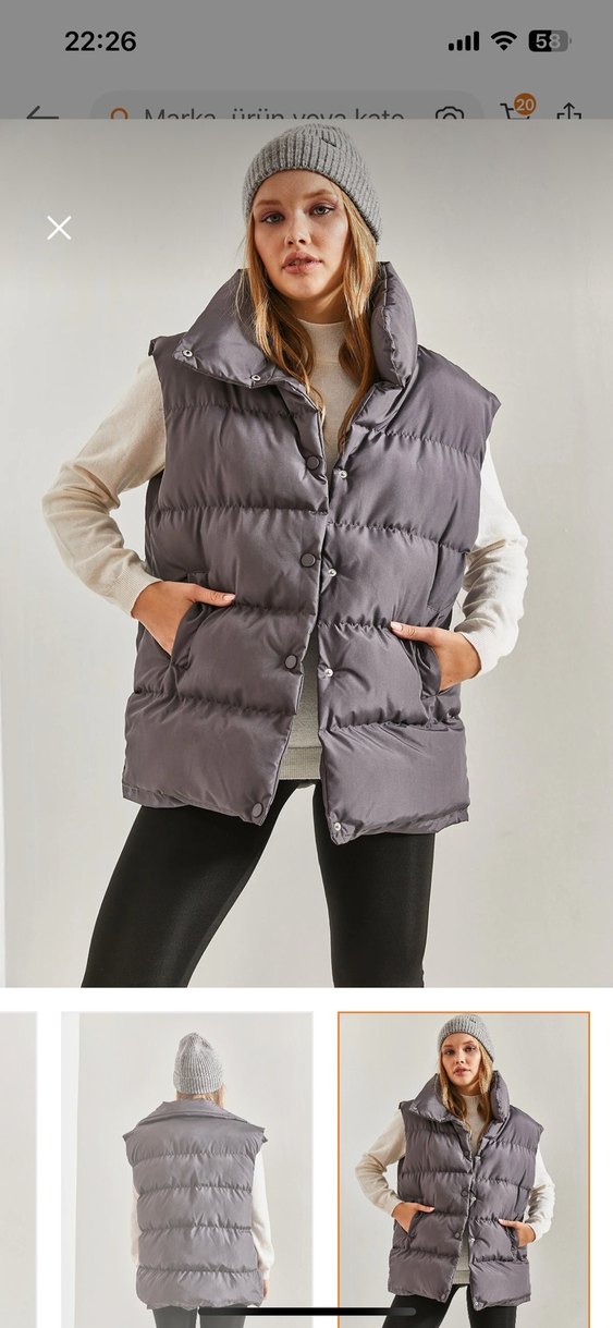 Düğmeli Gri Kadın Şişme Yelek - Görsel 5