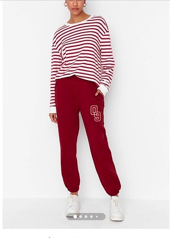 Bordo Rahat Kesim Kadın Eşofman Altı - Görsel 3