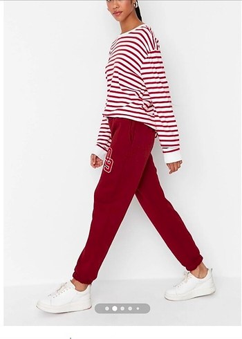 Bordo Rahat Kesim Kadın Eşofman Altı - Görsel 2