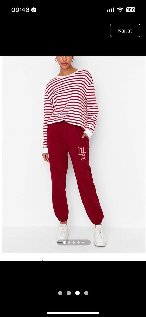 Bordo Rahat Kesim Kadın Eşofman Altı - Görsel 3