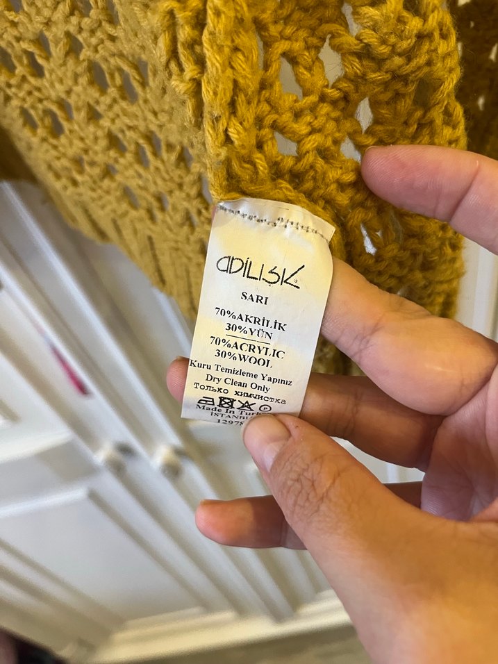 Sarı Örgü Kısa Kollu Bohem Hırka - Görsel 3