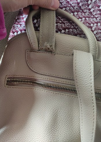 Bej Deri Kadın Sırt Çantası - Görsel 7