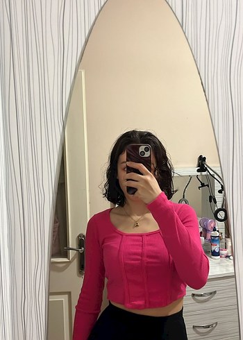 Kızlar için Pembe Dar Kesim Uzun Kollu - Görsel 2