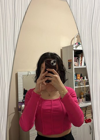 Kızlar için Pembe Dar Kesim Uzun Kollu - Görsel 3