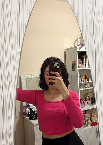 Kızlar için Pembe Dar Kesim Uzun Kollu - Görsel 4