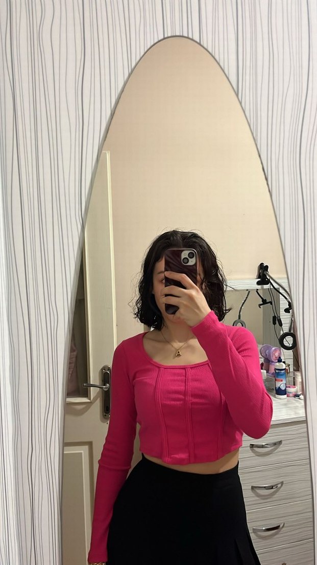 Kızlar için Pembe Dar Kesim Uzun Kollu - Görsel 2