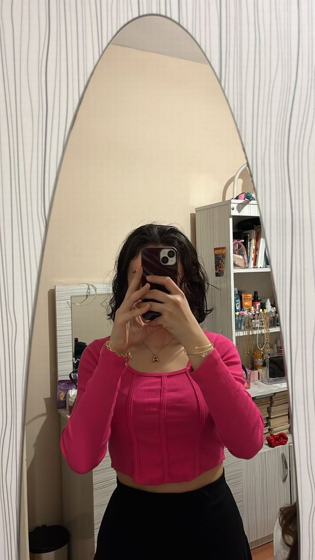 Kızlar için Pembe Dar Kesim Uzun Kollu - Görsel 3