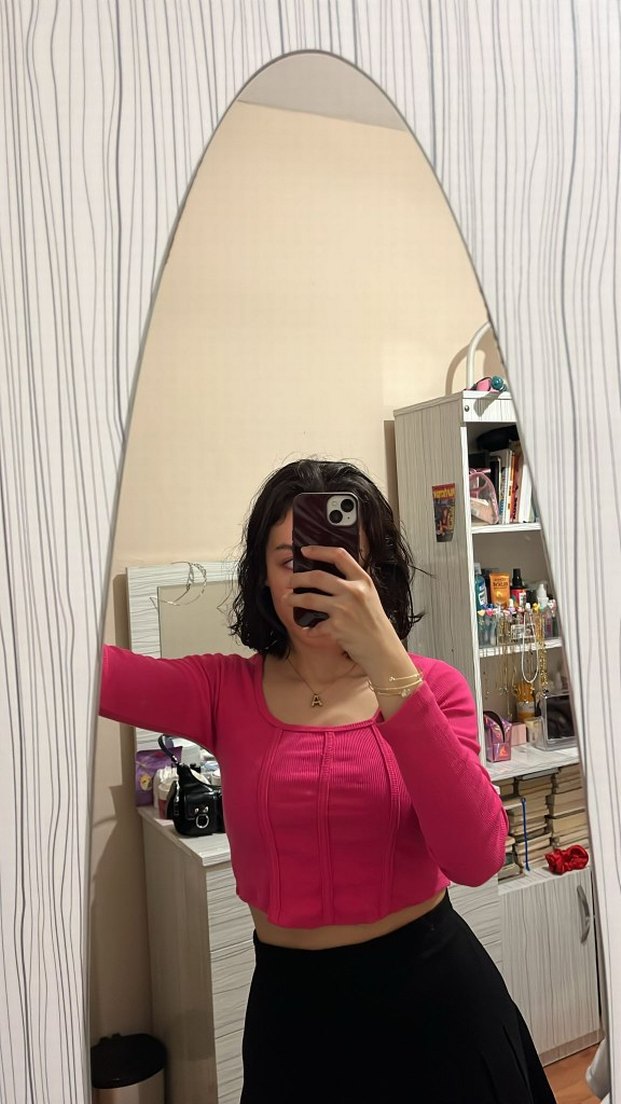 Kızlar için Pembe Dar Kesim Uzun Kollu - Görsel 4