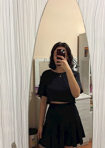 Siyah pileli Mini Etek Kadın - Görsel 3