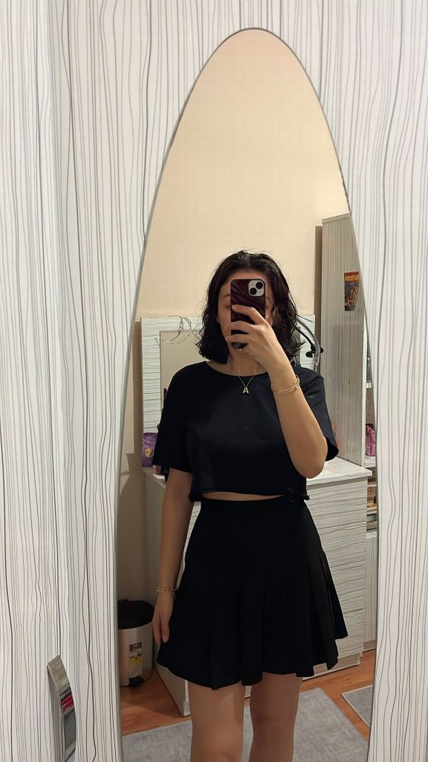 Siyah pileli Mini Etek Kadın - Görsel 3