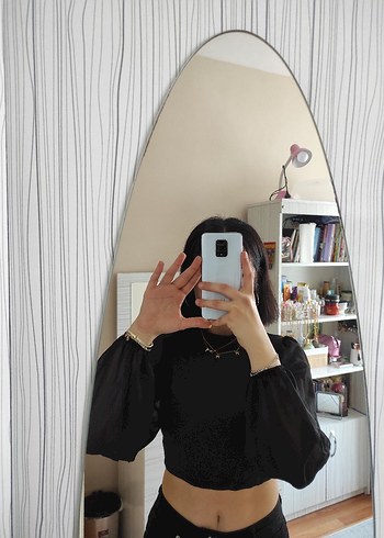 Siyah Yüksek Yakalı Uzun Kollu Kadın Bluz - Görsel 4