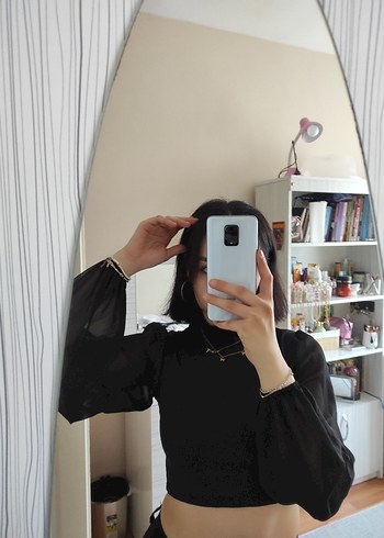 Siyah Yüksek Yakalı Uzun Kollu Kadın Bluz - Görsel 5