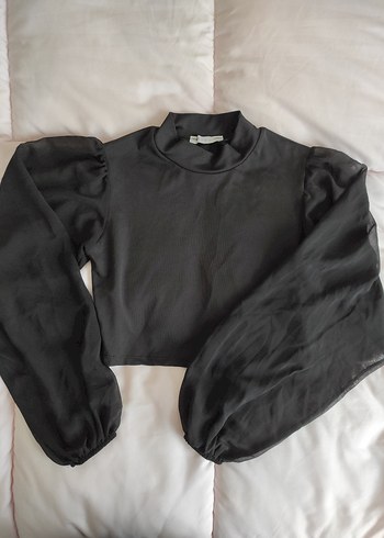 Siyah Yüksek Yakalı Uzun Kollu Kadın Bluz - Görsel 2