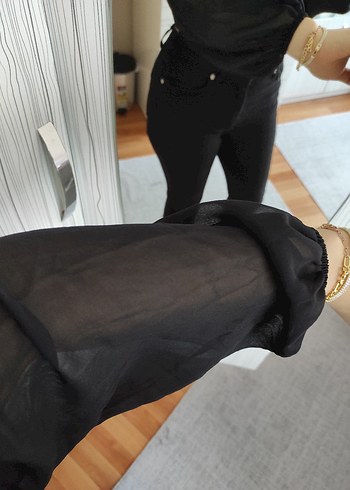 Siyah Yüksek Yakalı Uzun Kollu Kadın Bluz - Görsel 6