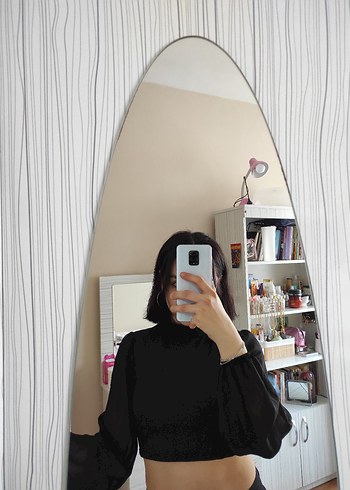 Siyah Yüksek Yakalı Uzun Kollu Kadın Bluz - Görsel 7