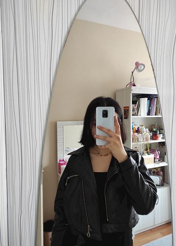 Kadın Siyah Deri Şeffaf Detaylı Ceket - Görsel 2