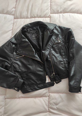 Kadın Siyah Deri Şeffaf Detaylı Ceket - Görsel 3