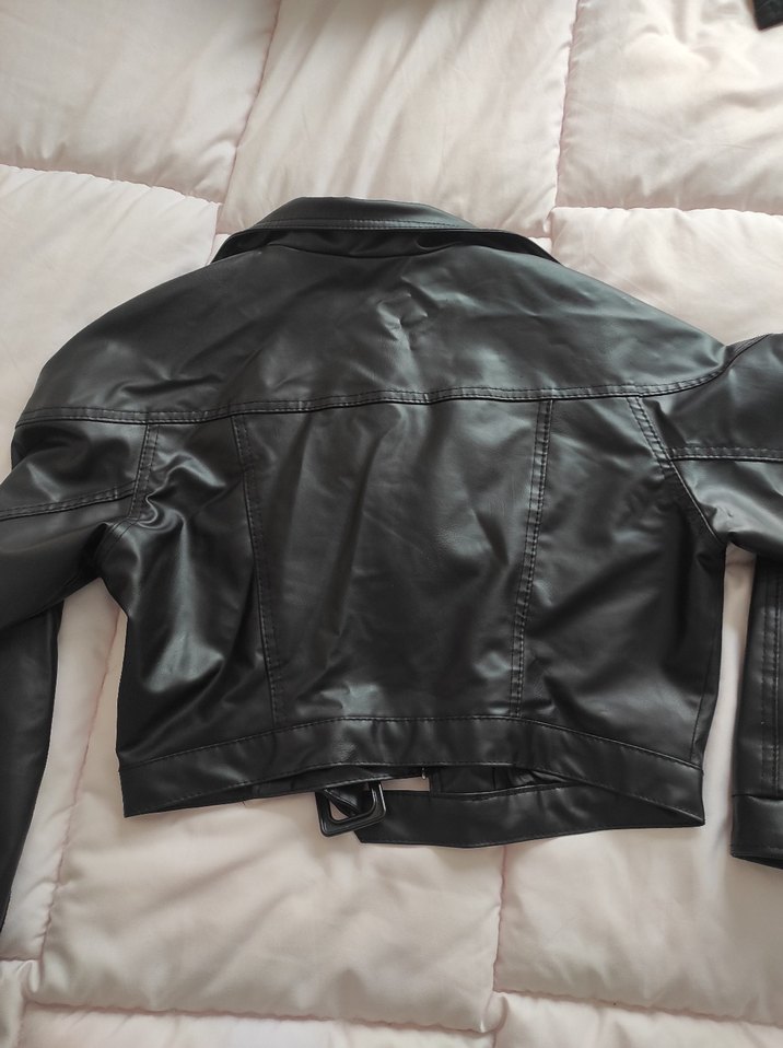 Kadın Siyah Deri Şeffaf Detaylı Ceket - Görsel 5