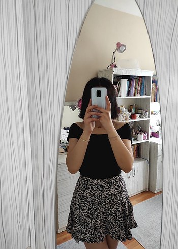 Volanlı Siyah Beyaz Şortlu Mini Etek - Görsel 3