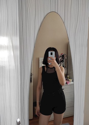 Dantel Detaylı Siyah Goth Askılı Bluz - Görsel 2