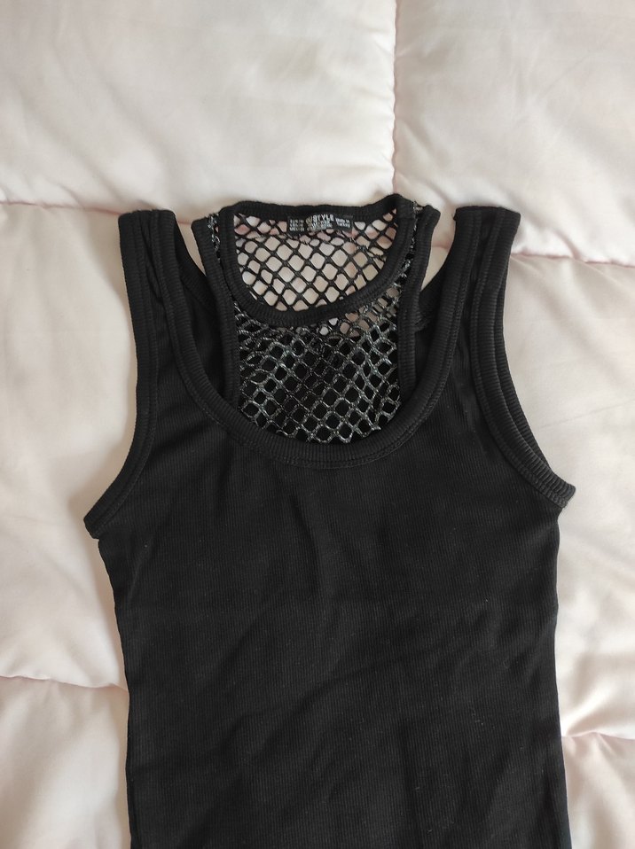 Dantel Detaylı Siyah Goth Askılı Bluz - Görsel 4