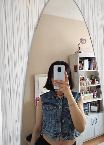 Kadın mavi Kolsuz Denim Yelek - Görsel 2