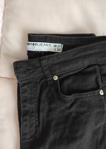 Siyah koton ispanyol Kadın Kot Pantolon - Görsel 3