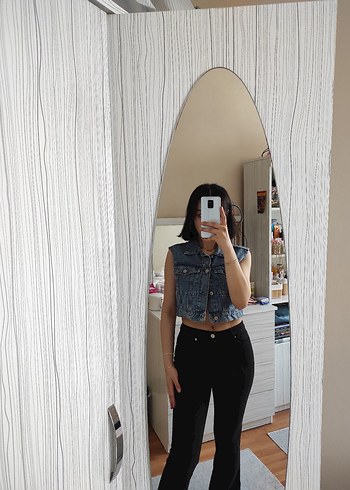 Siyah koton ispanyol Kadın Kot Pantolon - Görsel 5