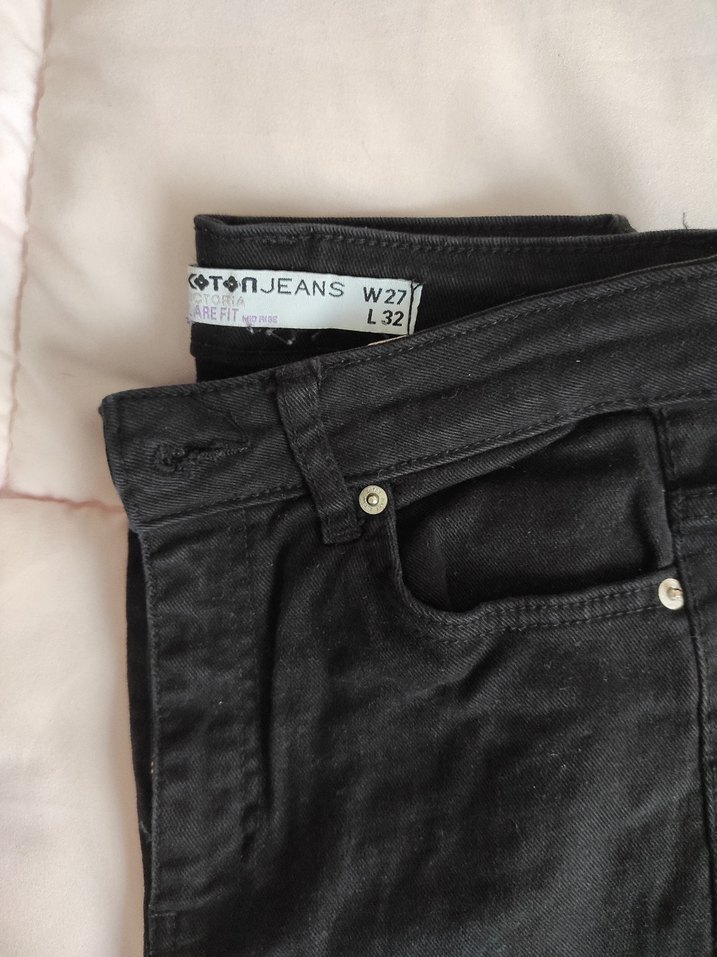 Siyah koton ispanyol Kadın Kot Pantolon - Görsel 3