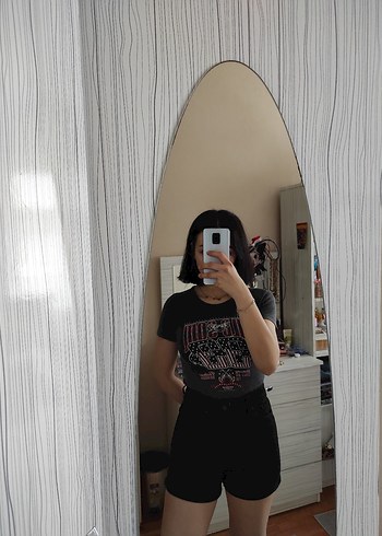 Siyah Loose Fit Mini Denim Şort - Görsel 3