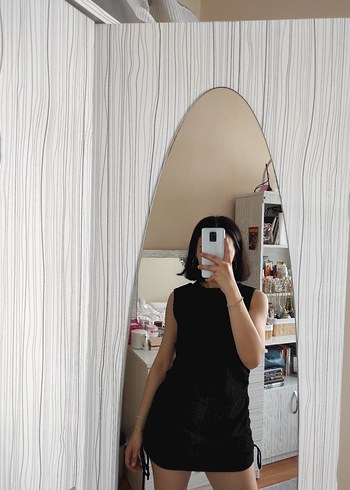 Siyah Kolsuz Midi Triko Elbise - Görsel 4