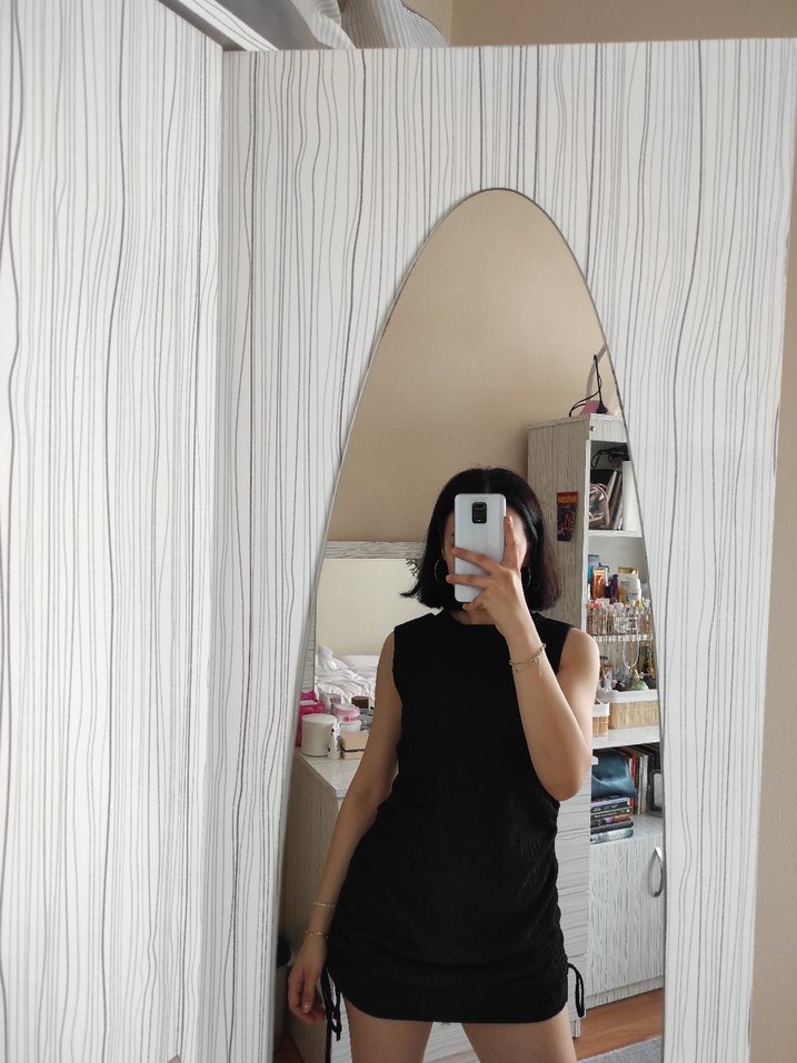 Siyah Kolsuz Midi Triko Elbise - Görsel 4